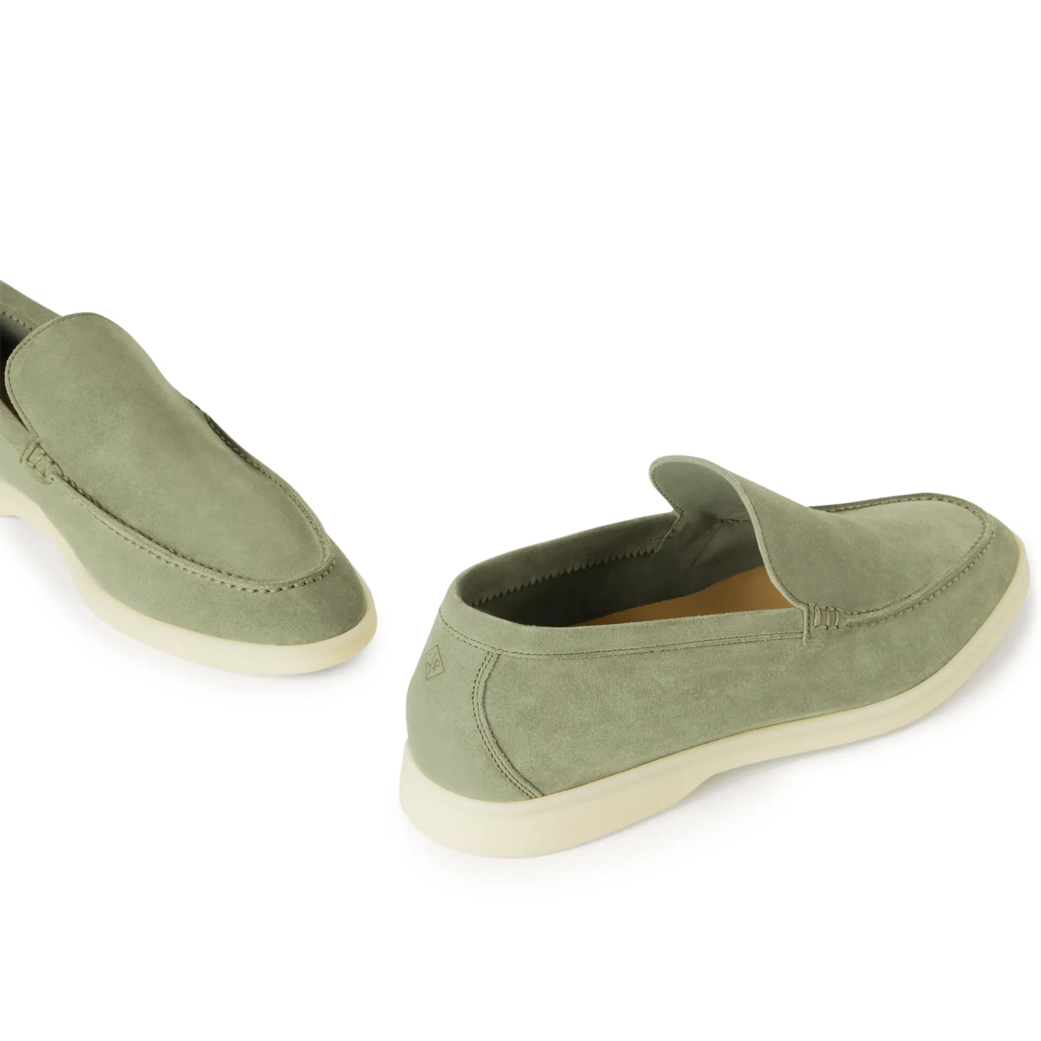 Side, upper View of Loro Piana Summer Walk Suede Shamrock Loafers FAE8124